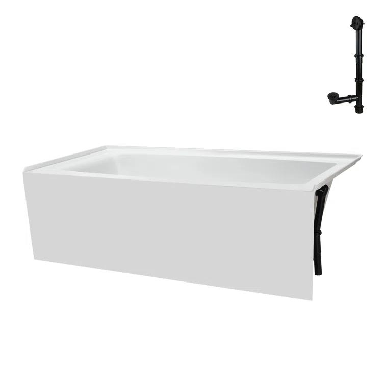 Streamline 60 in. x 30 in. Acrylic Right-Hand Drain Alcove Bathtub in Glossy White With External Drain
