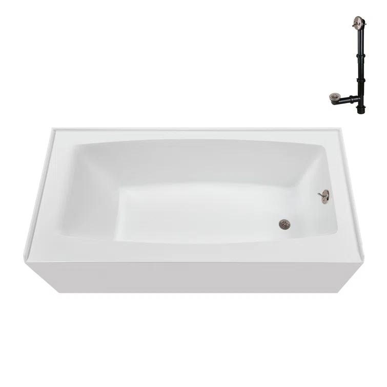 Streamline 60 in. x 30 in. Acrylic Right-Hand Drain Alcove Bathtub in Glossy White With External Drain