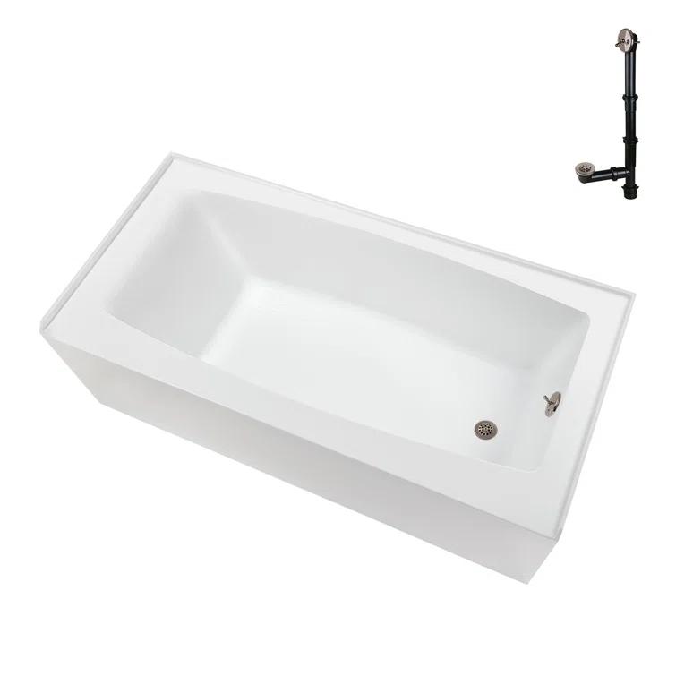 Streamline 60 in. x 30 in. Acrylic Right-Hand Drain Alcove Bathtub in Glossy White With External Drain