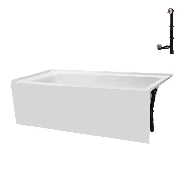 Streamline 60 in. x 30 in. Acrylic Right-Hand Drain Alcove Bathtub in Glossy White With External Drain