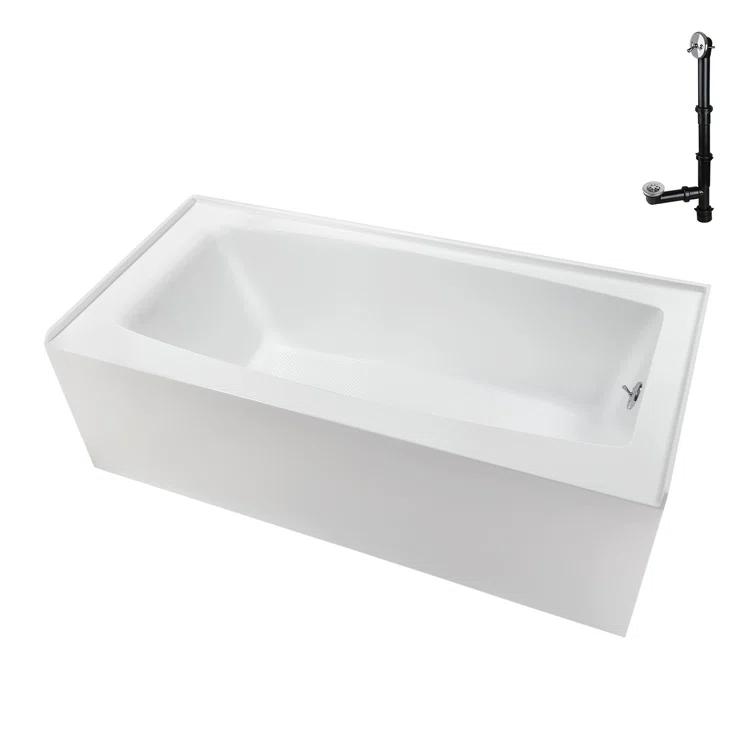 Streamline 60 in. x 30 in. Acrylic Right-Hand Drain Alcove Bathtub in Glossy White With External Drain
