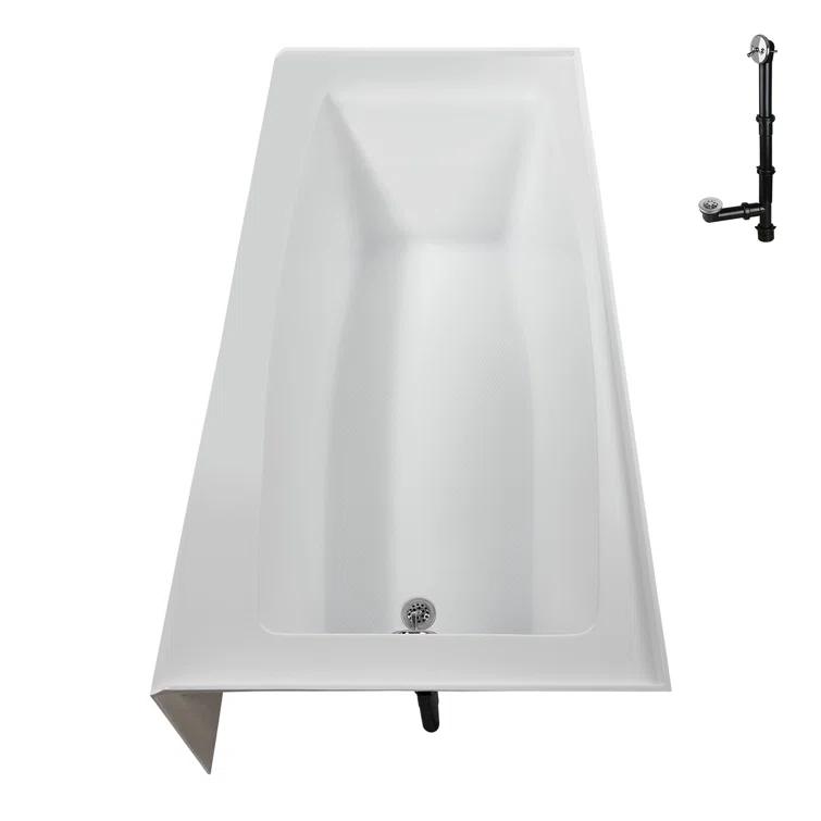 Streamline 60 in. x 30 in. Acrylic Right-Hand Drain Alcove Bathtub in Glossy White With External Drain
