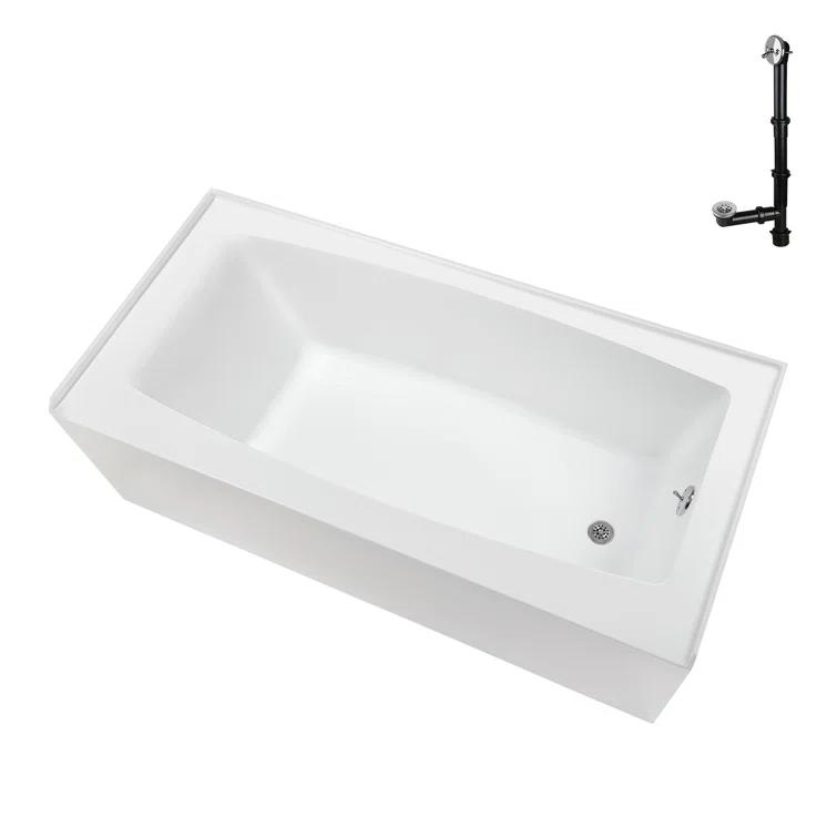 Streamline 60 in. x 30 in. Acrylic Right-Hand Drain Alcove Bathtub in Glossy White With External Drain