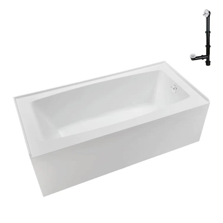 Streamline 60 in. x 30 in. Acrylic Right-Hand Drain Alcove Bathtub in Glossy White With External Drain