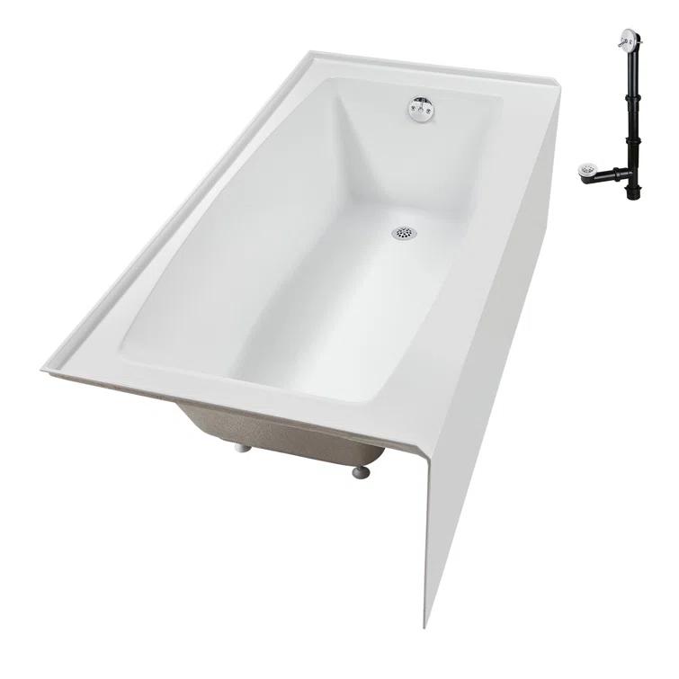 Streamline 60 in. x 30 in. Acrylic Right-Hand Drain Alcove Bathtub in Glossy White With External Drain