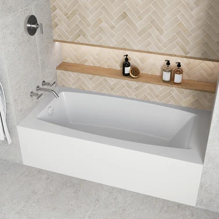 Streamline 60 in. x 30 in. Acrylic Right-Hand Drain Alcove Bathtub in Glossy White With External Drain