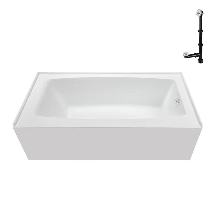 Streamline 60 in. x 30 in. Acrylic Right-Hand Drain Alcove Bathtub in Glossy White With External Drain