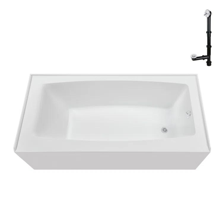 Streamline 60 in. x 30 in. Acrylic Right-Hand Drain Alcove Bathtub in Glossy White With External Drain