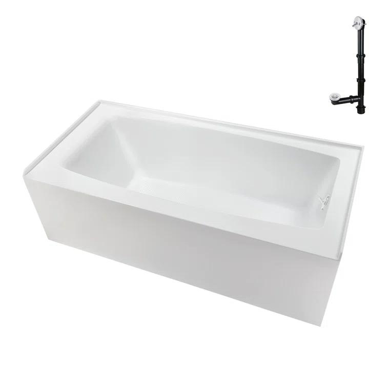 Streamline 60 in. x 30 in. Acrylic Right-Hand Drain Alcove Bathtub in Glossy White With External Drain