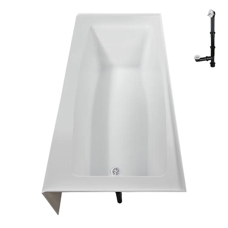 Streamline 60 in. x 30 in. Acrylic Right-Hand Drain Alcove Bathtub in Glossy White With External Drain