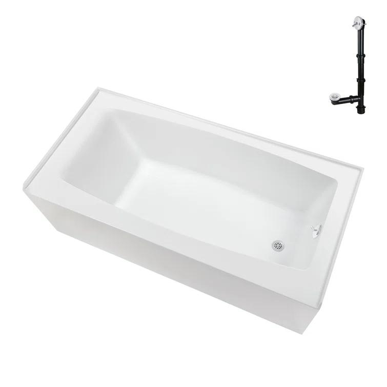 Streamline 60 in. x 30 in. Acrylic Right-Hand Drain Alcove Bathtub in Glossy White With External Drain