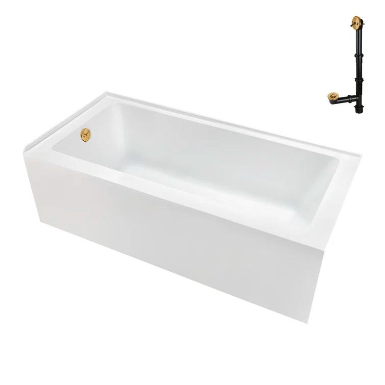 Streamline Bath Streamline 60 in. x 32 in. Acrylic Left-Hand Drain Alcove Bathtub in Glossy White With External Drain NAL-5560-BGL