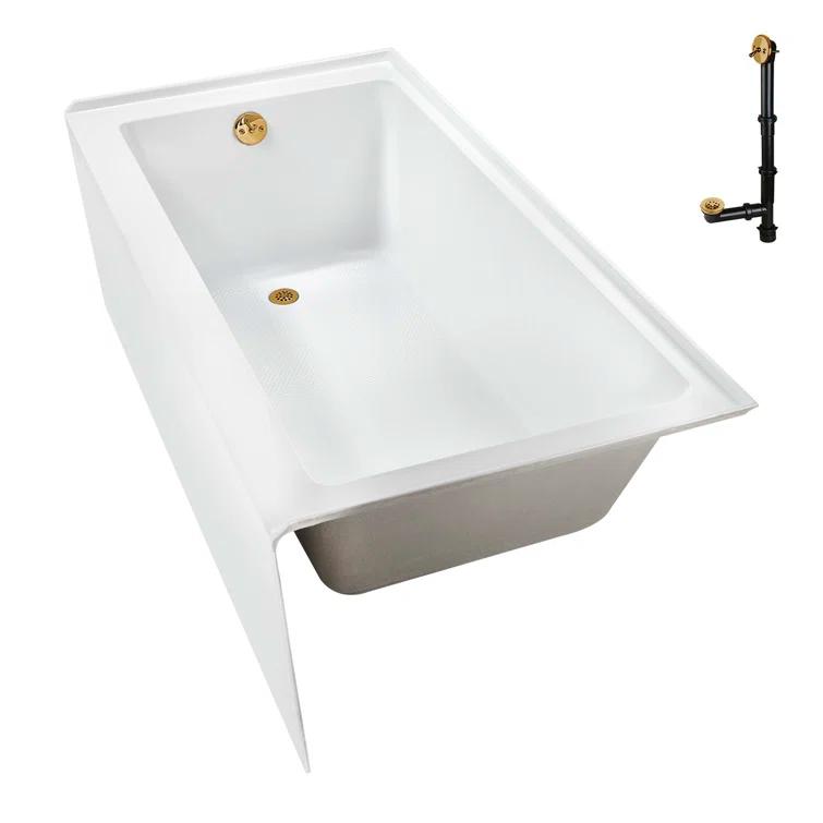 Streamline Bath Streamline 60 in. x 32 in. Acrylic Left-Hand Drain Alcove Bathtub in Glossy White With External Drain NAL-5560-BGL