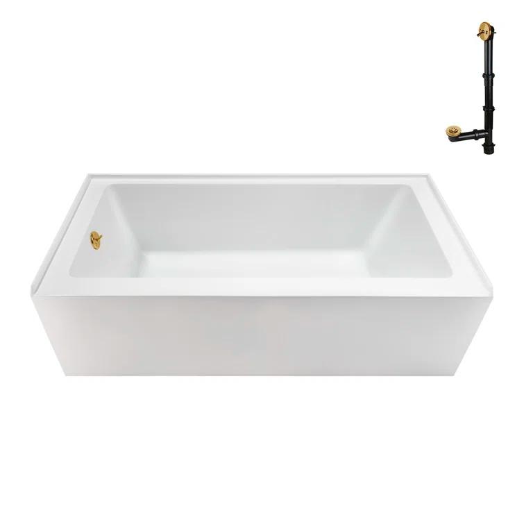 Streamline Bath Streamline 60 in. x 32 in. Acrylic Left-Hand Drain Alcove Bathtub in Glossy White With External Drain NAL-5560-BGL