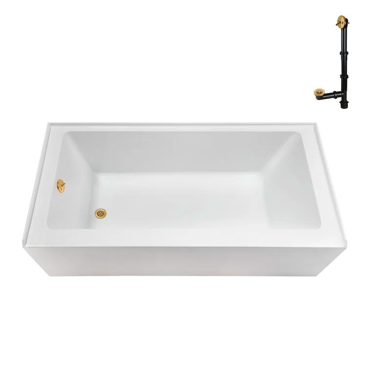 Streamline Bath Streamline 60 in. x 32 in. Acrylic Left-Hand Drain Alcove Bathtub in Glossy White With External Drain NAL-5560-BGL