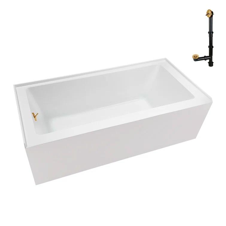 Streamline Bath Streamline 60 in. x 32 in. Acrylic Left-Hand Drain Alcove Bathtub in Glossy White With External Drain NAL-5560-BGL