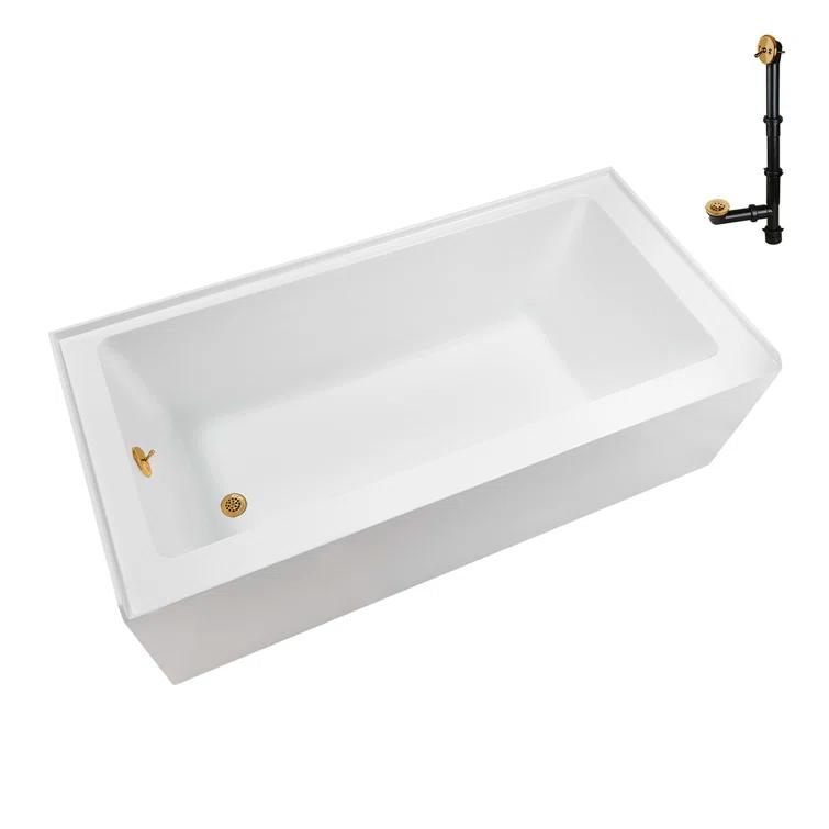 Streamline Bath Streamline 60 in. x 32 in. Acrylic Left-Hand Drain Alcove Bathtub in Glossy White With External Drain NAL-5560-BGL