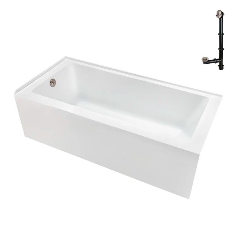 Streamline Bath Streamline 60 in. x 32 in. Acrylic Left-Hand Drain Alcove Bathtub in Glossy White With External Drain NAL-5560-BNK