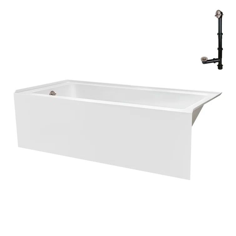 Streamline Bath Streamline 60 in. x 32 in. Acrylic Left-Hand Drain Alcove Bathtub in Glossy White With External Drain NAL-5560-BNK