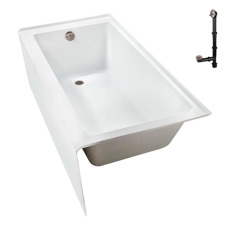 Streamline Bath Streamline 60 in. x 32 in. Acrylic Left-Hand Drain Alcove Bathtub in Glossy White With External Drain NAL-5560-BNK