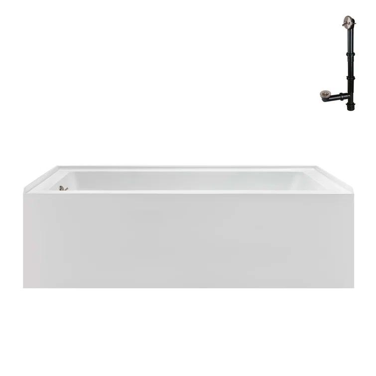 Streamline Bath Streamline 60 in. x 32 in. Acrylic Left-Hand Drain Alcove Bathtub in Glossy White With External Drain NAL-5560-BNK