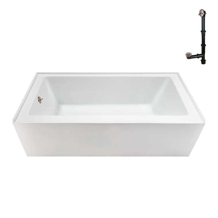 Streamline Bath Streamline 60 in. x 32 in. Acrylic Left-Hand Drain Alcove Bathtub in Glossy White With External Drain NAL-5560-BNK