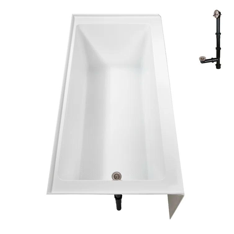 Streamline Bath Streamline 60 in. x 32 in. Acrylic Left-Hand Drain Alcove Bathtub in Glossy White With External Drain NAL-5560-BNK