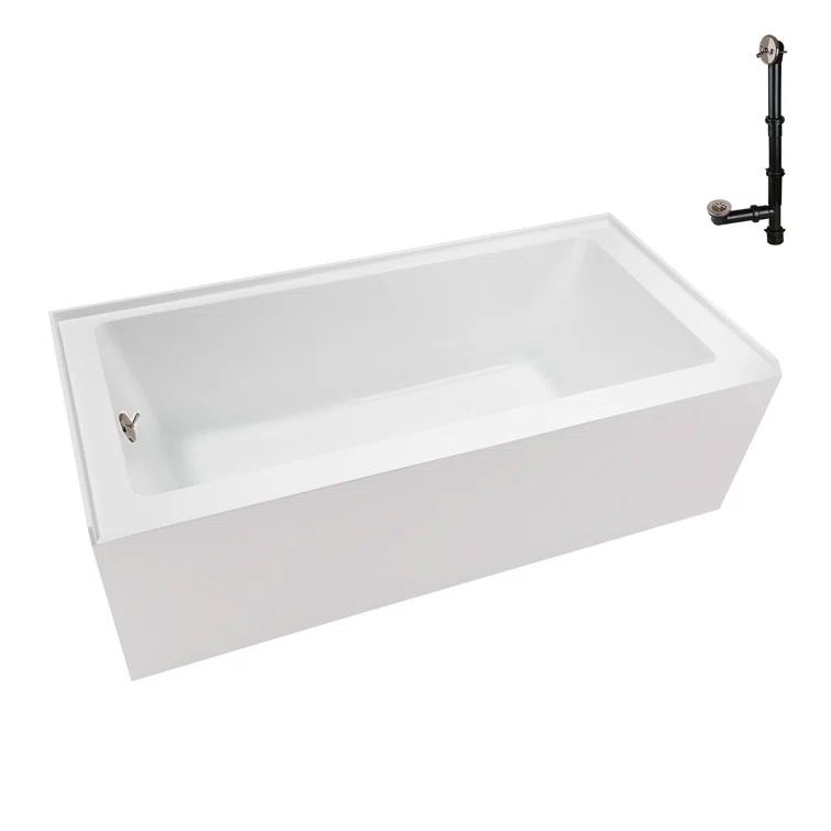 Streamline Bath Streamline 60 in. x 32 in. Acrylic Left-Hand Drain Alcove Bathtub in Glossy White With External Drain NAL-5560-BNK