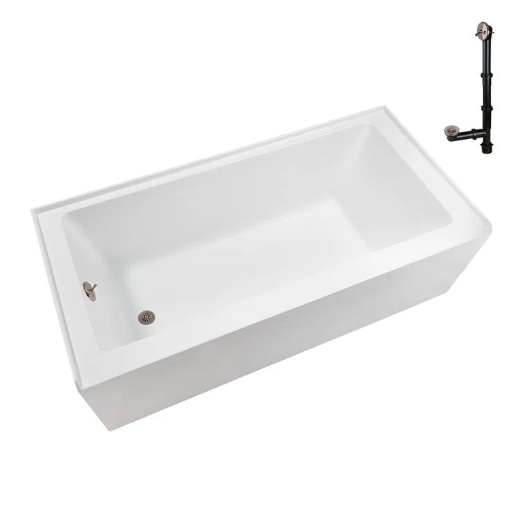 Streamline Bath Streamline 60 in. x 32 in. Acrylic Left-Hand Drain Alcove Bathtub in Glossy White With External Drain NAL-5560-BNK
