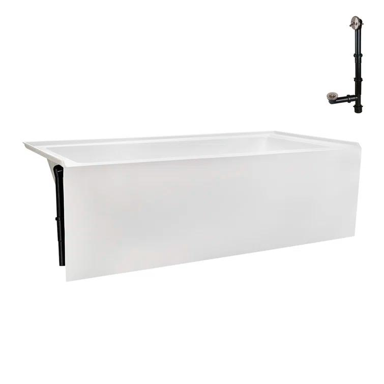 Streamline Bath Streamline 60 in. x 32 in. Acrylic Left-Hand Drain Alcove Bathtub in Glossy White With External Drain NAL-5560-BNK