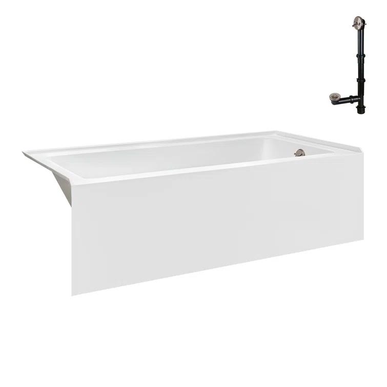 Streamline Bath Streamline 60 in. x 32 in. Acrylic Right-Hand Drain Alcove Bathtub in Glossy White With External Drain NAL-5580-BNK