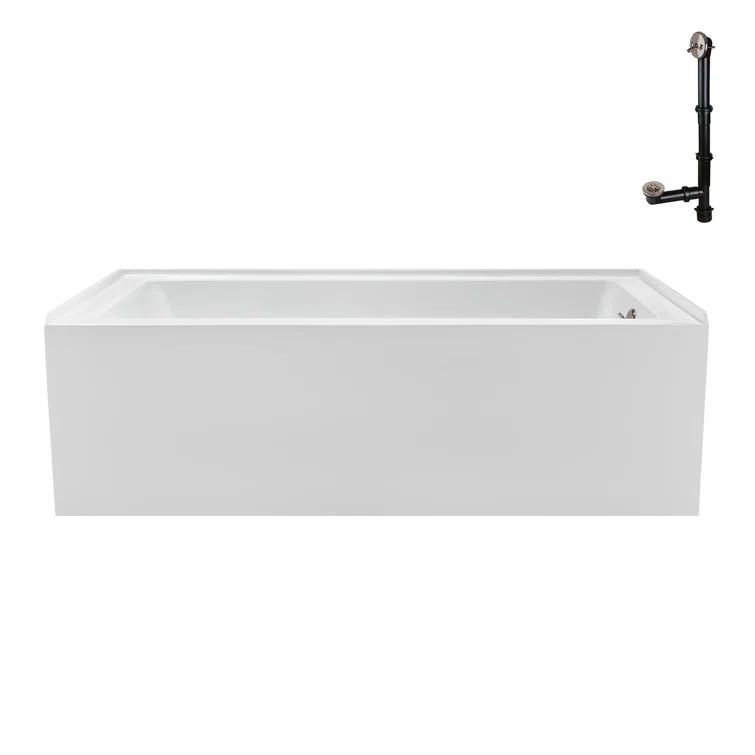 Streamline Bath Streamline 60 in. x 32 in. Acrylic Right-Hand Drain Alcove Bathtub in Glossy White With External Drain NAL-5580-BNK