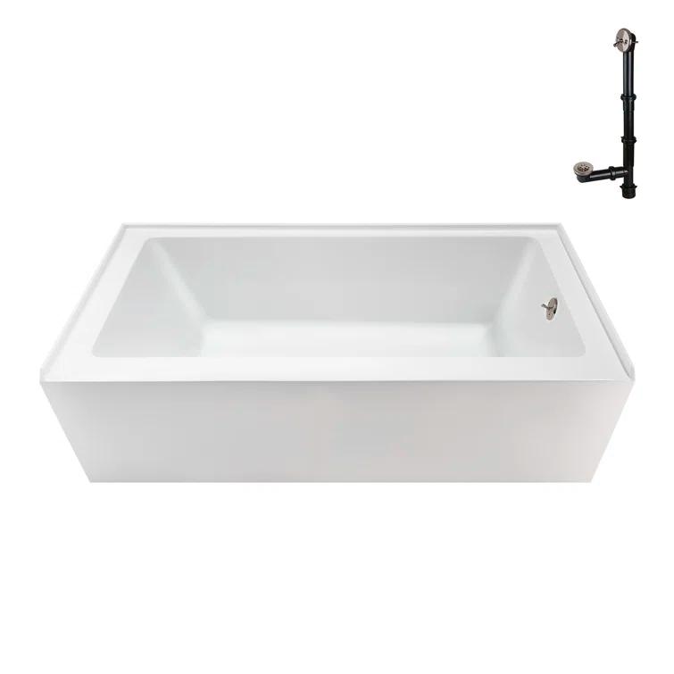 Streamline Bath Streamline 60 in. x 32 in. Acrylic Right-Hand Drain Alcove Bathtub in Glossy White With External Drain NAL-5580-BNK