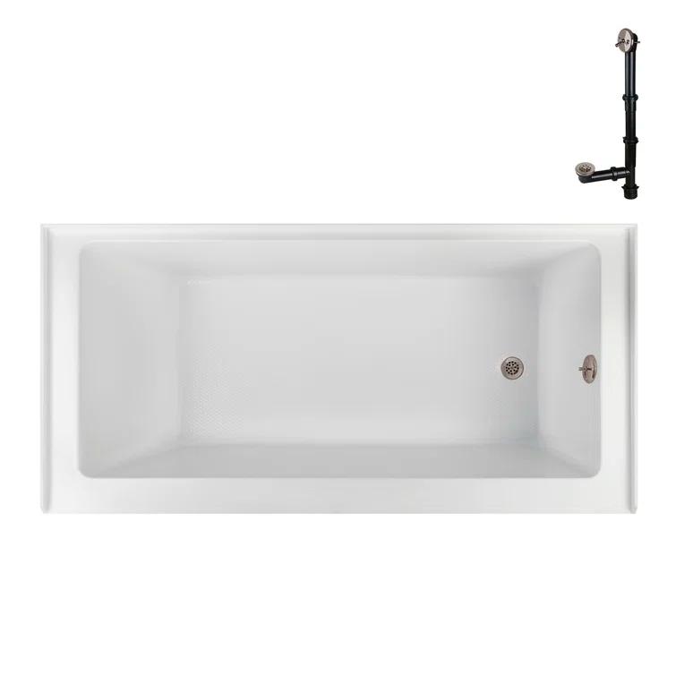 Streamline Bath Streamline 60 in. x 32 in. Acrylic Right-Hand Drain Alcove Bathtub in Glossy White With External Drain NAL-5580-BNK