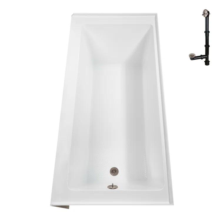 Streamline Bath Streamline 60 in. x 32 in. Acrylic Right-Hand Drain Alcove Bathtub in Glossy White With External Drain NAL-5580-BNK