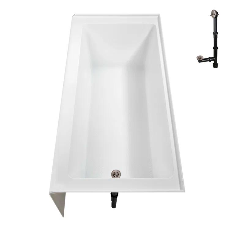 Streamline Bath Streamline 60 in. x 32 in. Acrylic Right-Hand Drain Alcove Bathtub in Glossy White With External Drain NAL-5580-BNK