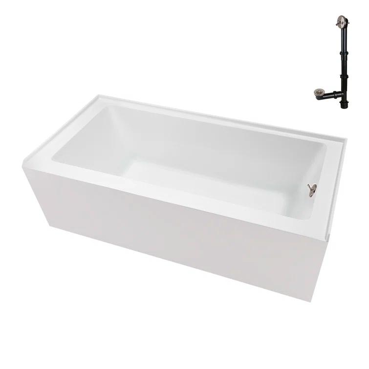 Streamline Bath Streamline 60 in. x 32 in. Acrylic Right-Hand Drain Alcove Bathtub in Glossy White With External Drain NAL-5580-BNK