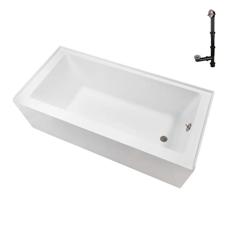 Streamline Bath Streamline 60 in. x 32 in. Acrylic Right-Hand Drain Alcove Bathtub in Glossy White With External Drain NAL-5580-BNK