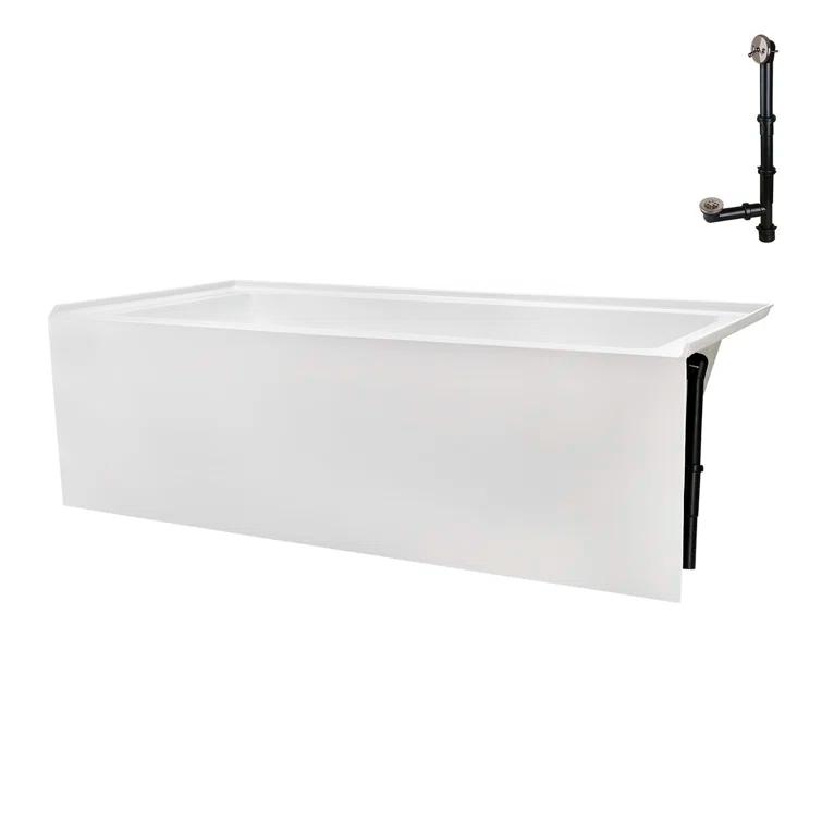 Streamline Bath Streamline 60 in. x 32 in. Acrylic Right-Hand Drain Alcove Bathtub in Glossy White With External Drain NAL-5580-BNK