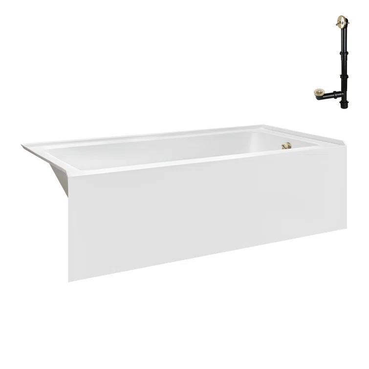 Streamline Bath Streamline 60 in. x 32 in. Acrylic Right-Hand Drain Alcove Bathtub in Glossy White With External Drain NAL-5580-PBR