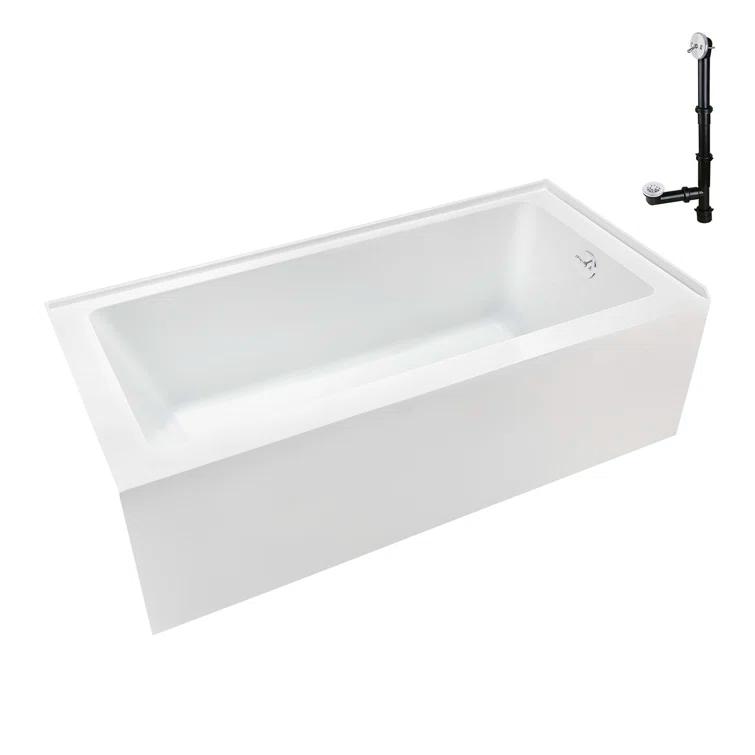 Streamline Bath Streamline 60 in. x 32 in. Acrylic Right-Hand Drain Alcove Bathtub in Glossy White With External Drain NAL-5580-WH