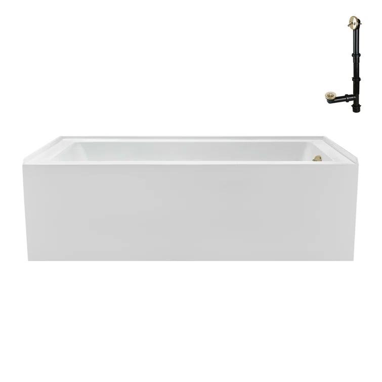 Streamline Bath Streamline 60 in. x 32 in. Acrylic Right-Hand Drain Alcove Bathtub in Glossy White With External Drain NAL-5580-PBR