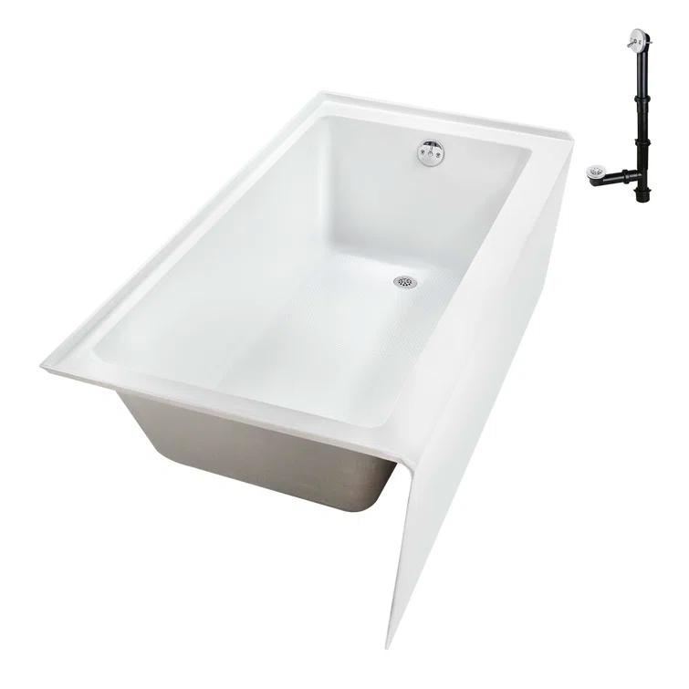 Streamline Bath Streamline 60 in. x 32 in. Acrylic Right-Hand Drain Alcove Bathtub in Glossy White With External Drain NAL-5580-WH
