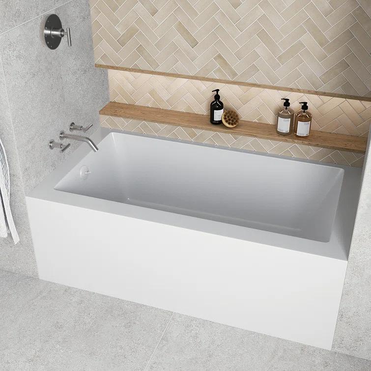 Streamline Bath Streamline 60 in. x 32 in. Acrylic Right-Hand Drain Alcove Bathtub in Glossy White With External Drain NAL-5580-WH