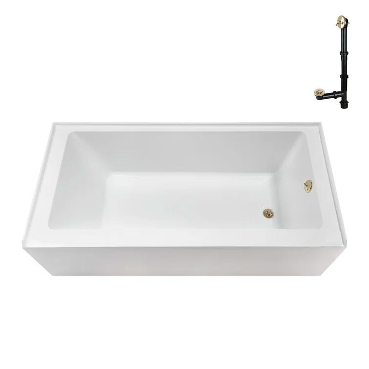 Streamline Bath Streamline 60 in. x 32 in. Acrylic Right-Hand Drain Alcove Bathtub in Glossy White With External Drain NAL-5580-PBR