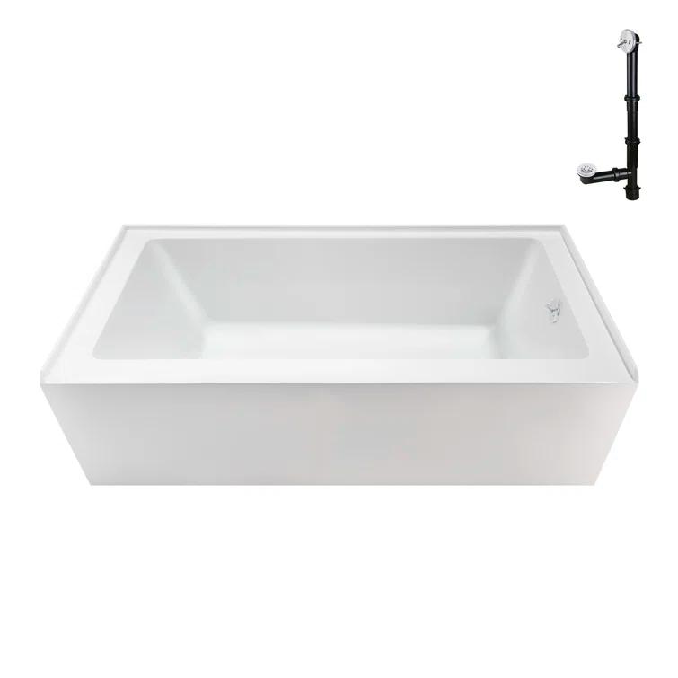 Streamline Bath Streamline 60 in. x 32 in. Acrylic Right-Hand Drain Alcove Bathtub in Glossy White With External Drain NAL-5580-WH