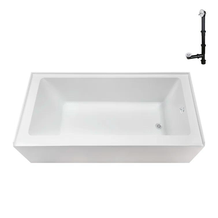 Streamline Bath Streamline 60 in. x 32 in. Acrylic Right-Hand Drain Alcove Bathtub in Glossy White With External Drain NAL-5580-WH