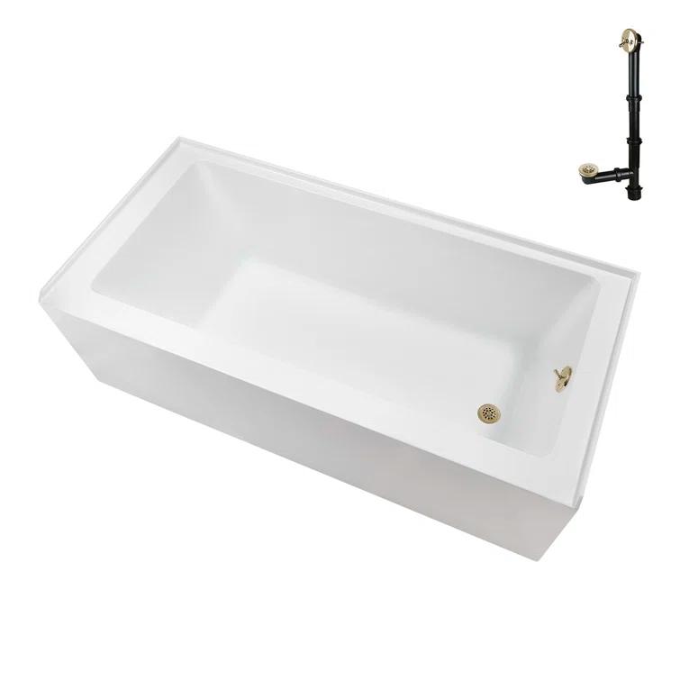Streamline Bath Streamline 60 in. x 32 in. Acrylic Right-Hand Drain Alcove Bathtub in Glossy White With External Drain NAL-5580-PBR