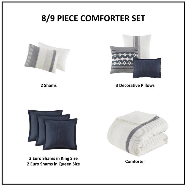 Murphy Oversized Cotton Jacquard Comforter Set With Euro Shams And Throw Pillows