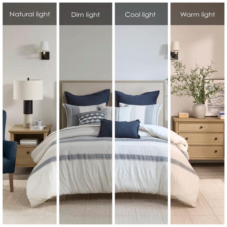 Murphy Oversized Cotton Jacquard Comforter Set With Euro Shams And Throw Pillows